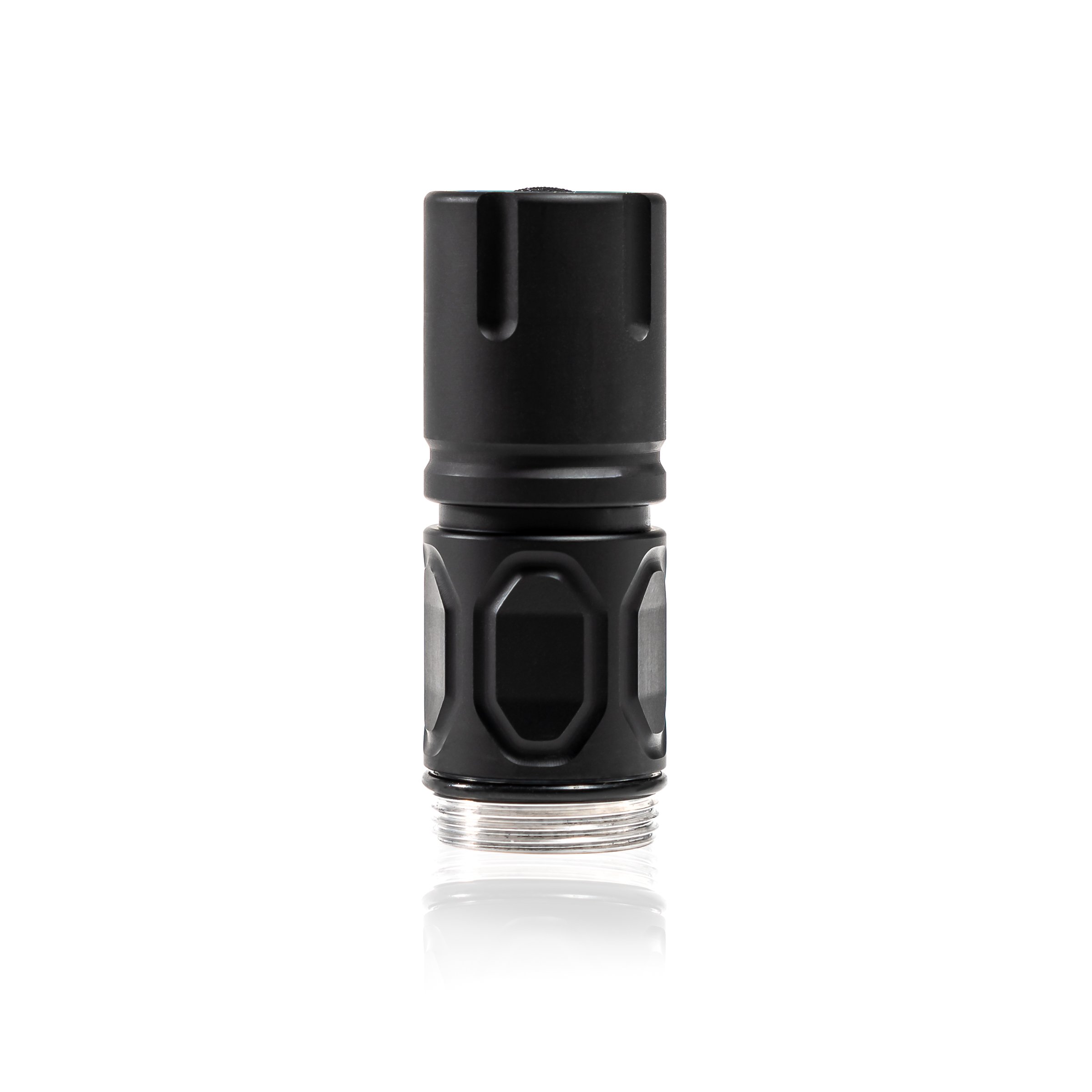 Black Modlite flashlight head on a white background