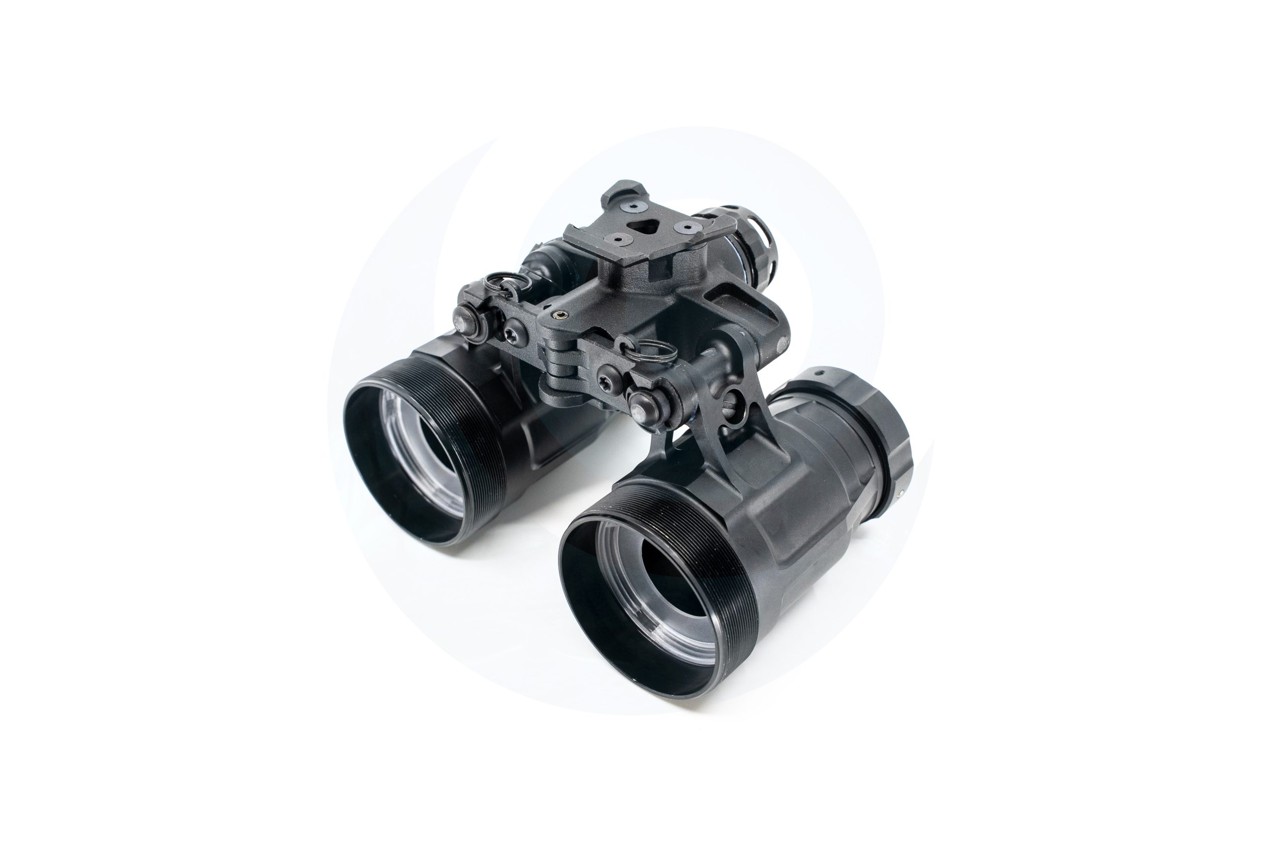 Black night vision goggles on a white background