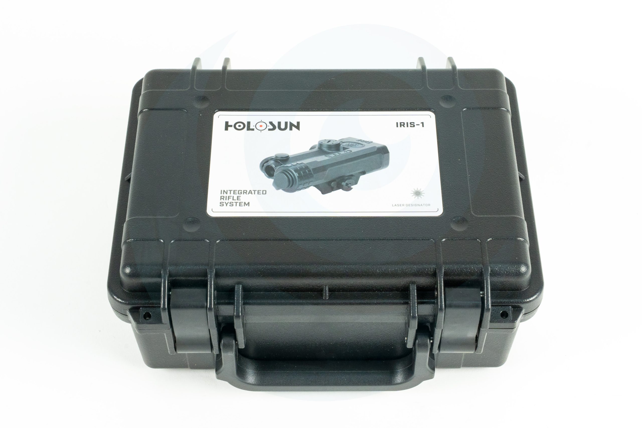 Black hard case with Holosun IRIS-1 integrated rifle system label on top.