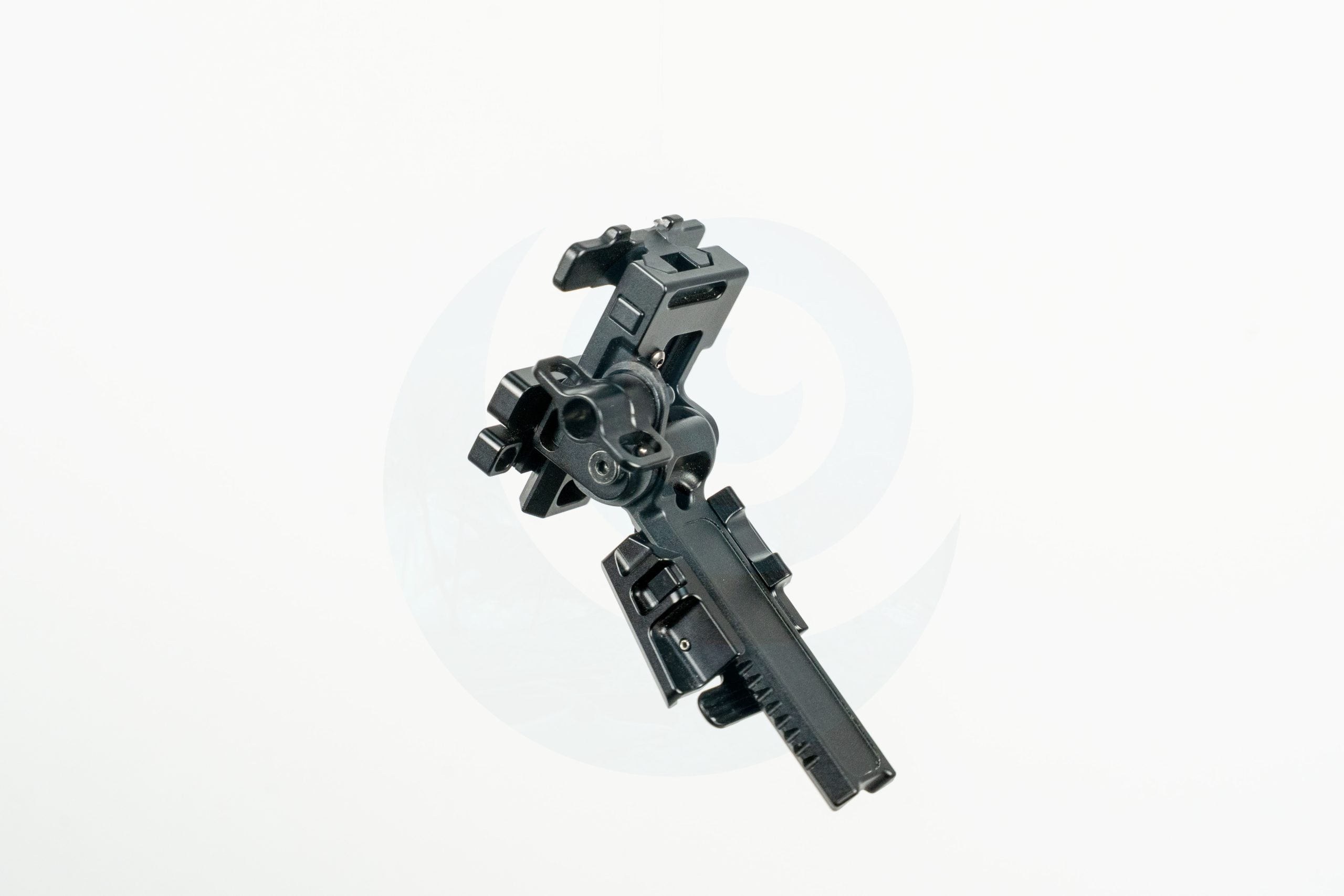 Black night vision mount on a white background.