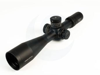 Black rifle scope with adjustment knobs on a white background labeled Arken Optics.