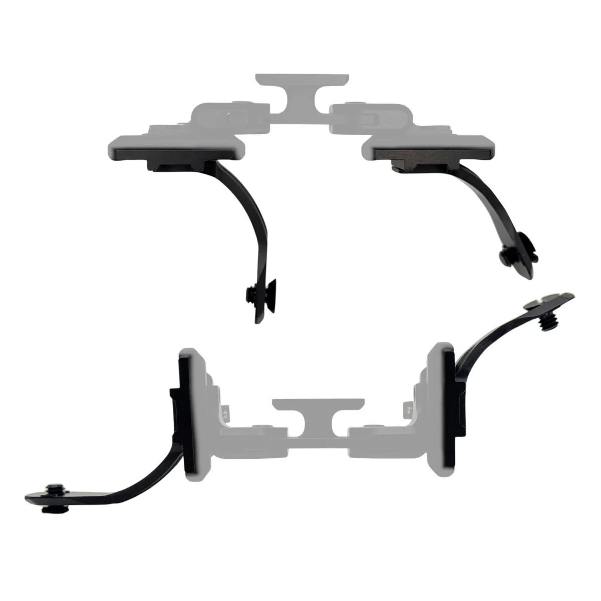 Panobridge M1 dual QD dovetail adapters with PVS-14 arms shown in ready and stow positions.